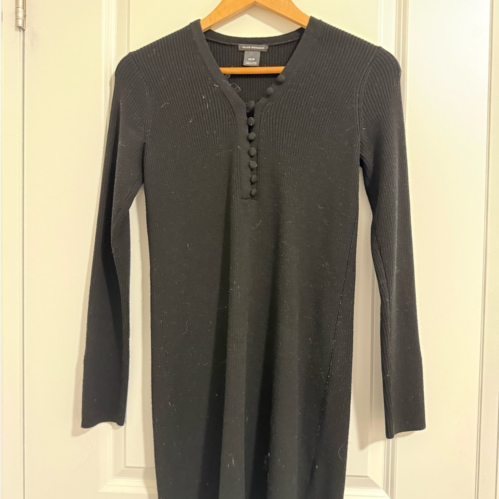 Club Monaco Black Ribbed Button-Front Dress